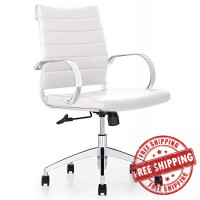 GM Seating Ribbed Mid-Back Desk Chair Chrome Frame, Task Chair, Home Office Chair, Conference Chair (White & Chrome)